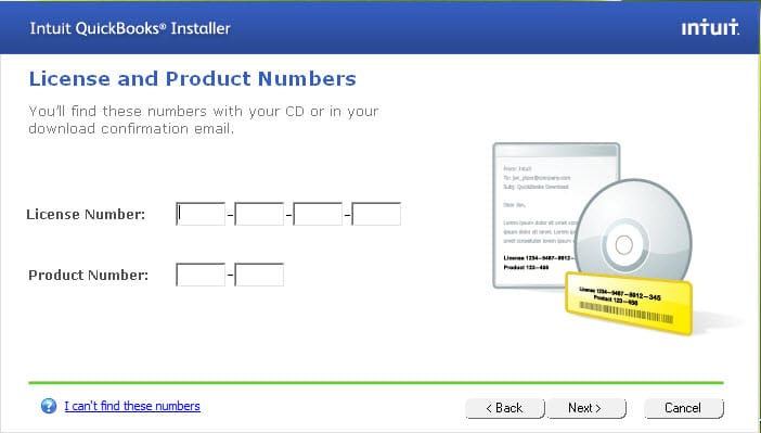 Entering License and Product number  to install QuickBooks Desktop
