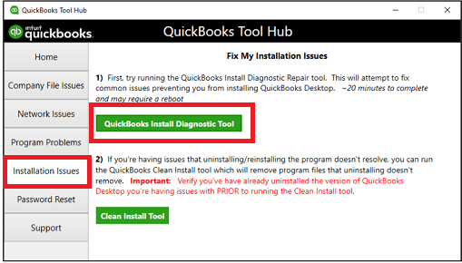 Choose QuickBooks Install Diagnostic tool 
