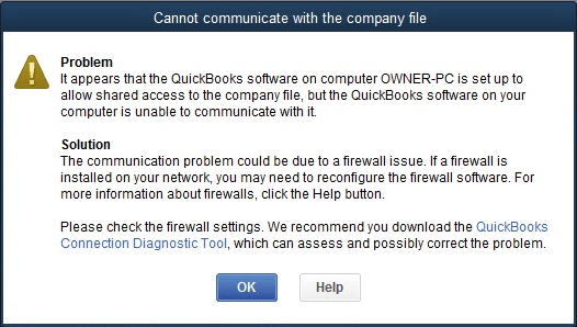 Error QuickBooks Unable to Communicate With Company File