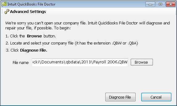 Intuit QuickBooks File Doctor tool - Screenshot