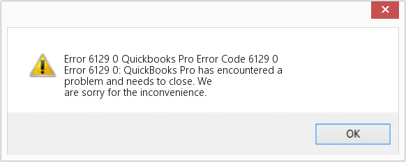 QuickBooks error code 6129 - Screenshot