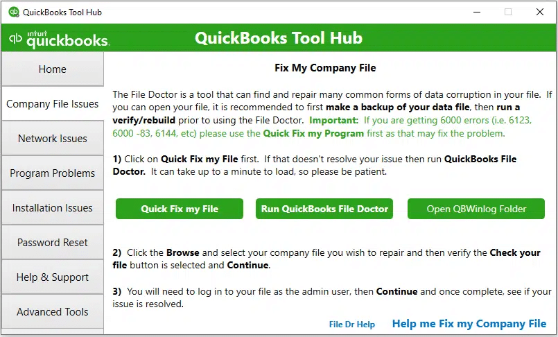 Using Quickbooks Tool hub to fix freezing problems
