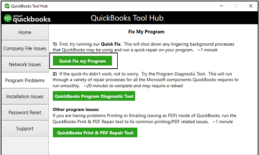 Run QuickBooks Tool hub to Fix My Program