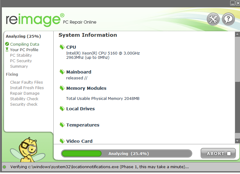 Scanning the system with Reimage repair tool
