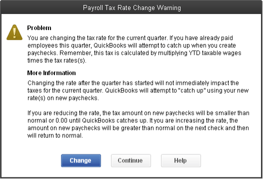 payroll tax rate change warning - screenshot
