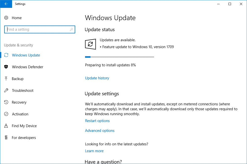 Windows Update Screen - Screenshot